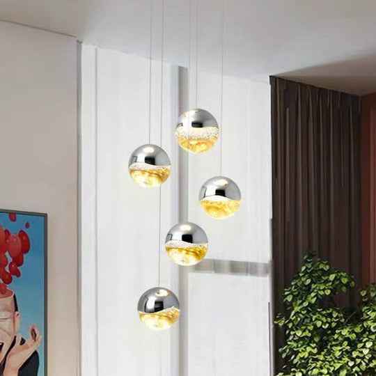 Modern Chrome Led Cluster Pendant Light With Clear Glass Globes - Ideal For Restaurants 5 /