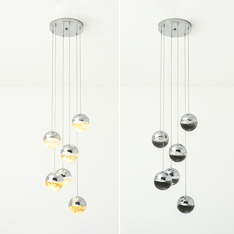 Modern Chrome Led Cluster Pendant Light With Clear Glass Globes - Ideal For Restaurants