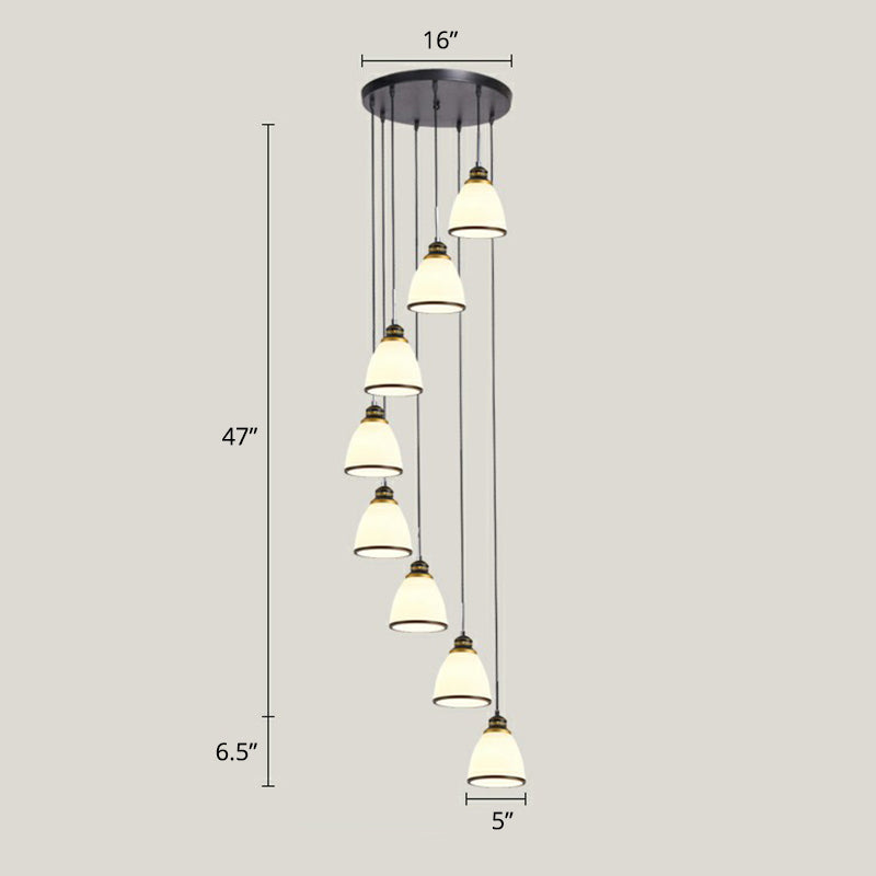 Modern Shaded Glass Multi-Light Pendant For Living Room Ceiling 8 / Black-White