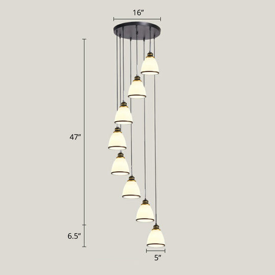 Modern Shaded Glass Multi-Light Pendant For Living Room Ceiling 8 / Black-White