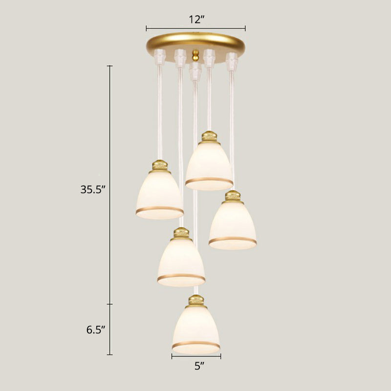 Modern Shaded Glass Multi Light Pendant Ceiling Lamp For Living Room 5 / White-Gold