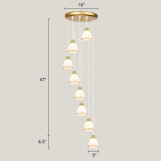 Modern Shaded Glass Multi Light Pendant Ceiling Lamp For Living Room 8 / White-Gold