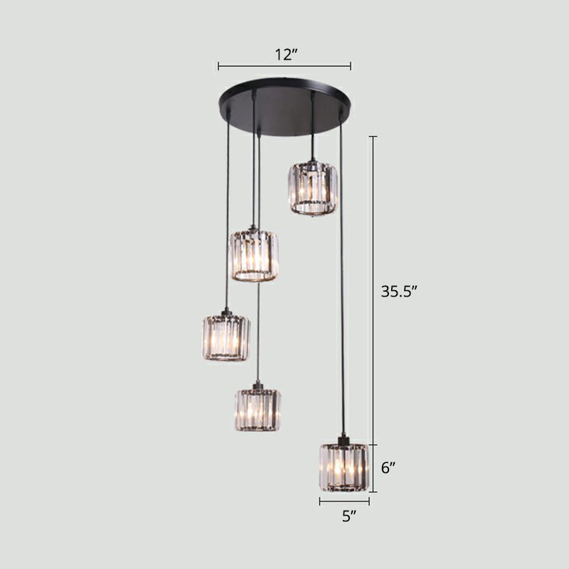 Modern Shaded Glass Multi-Light Pendant For Living Room Ceiling 5 / Black