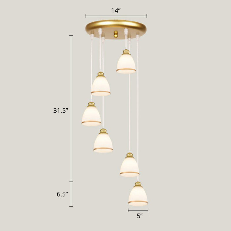 Modern Shaded Glass Multi-Light Pendant For Living Room Ceiling 6 / White-Gold