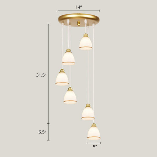 Modern Shaded Glass Multi Light Pendant Ceiling Lamp For Living Room 6 / White-Gold