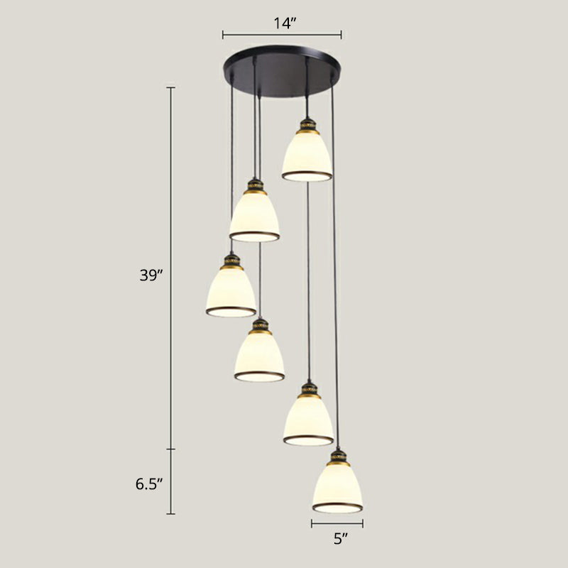Modern Shaded Glass Multi-Light Pendant For Living Room Ceiling 5 / Black-White