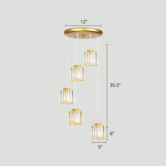 Modern Shaded Glass Multi Light Pendant Ceiling Lamp For Living Room 5 / Gold
