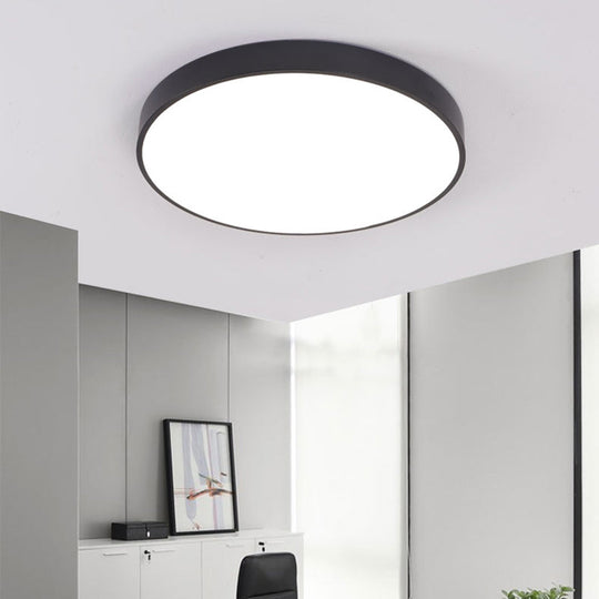 Minimalist Black Led Ceiling Lamp For Meeting Rooms With Acrylic Shade / 16 White
