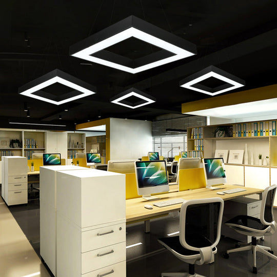 Minimalistic Led Hanging Ceiling Light: Square Chandelier Lighting For Office With Acrylic Shade