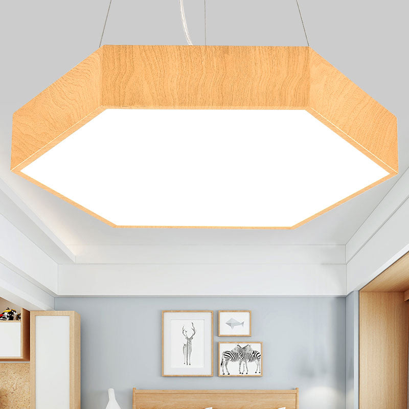 Led Hexagon Pendant Lamp - Modern Metal And Wood Chandelier For Bedroom Lighting Light / 16 Natural