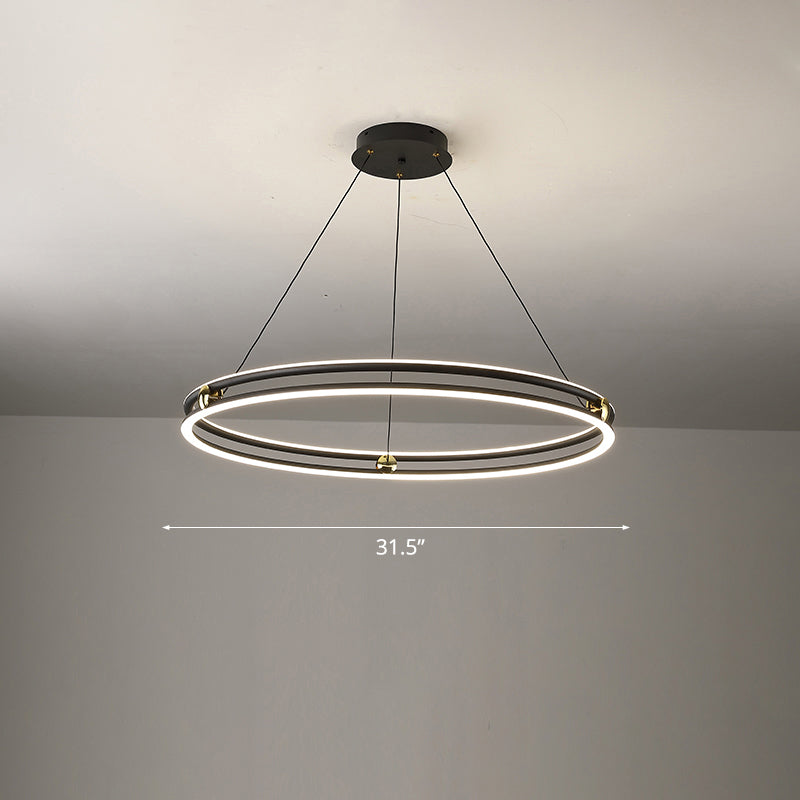 Minimalistic Black And White Circle Chandelier / 31.5’ Single Ring