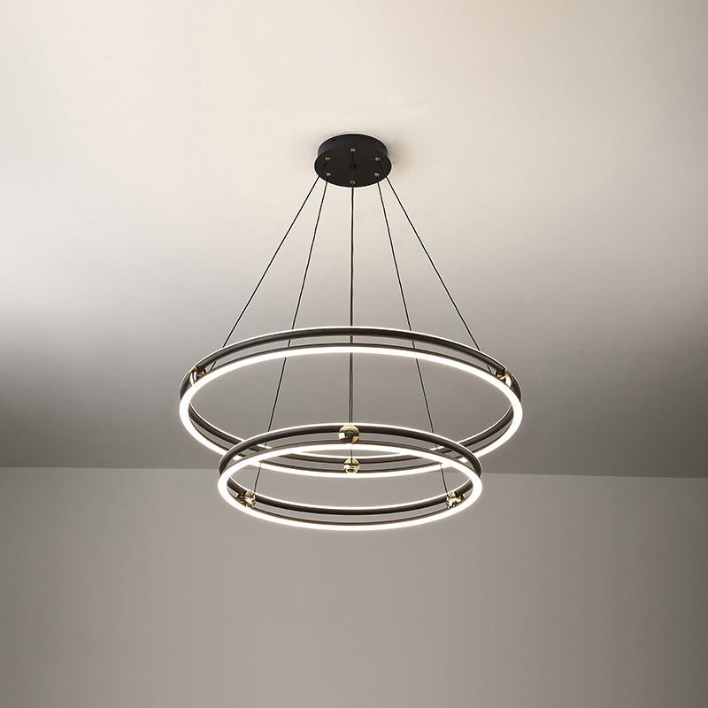Minimalistic Black And White Circle Chandelier / 31.5’ Double Ring