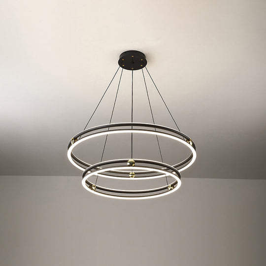 Minimalistic Black And White Circle Chandelier / 31.5’ Double Ring