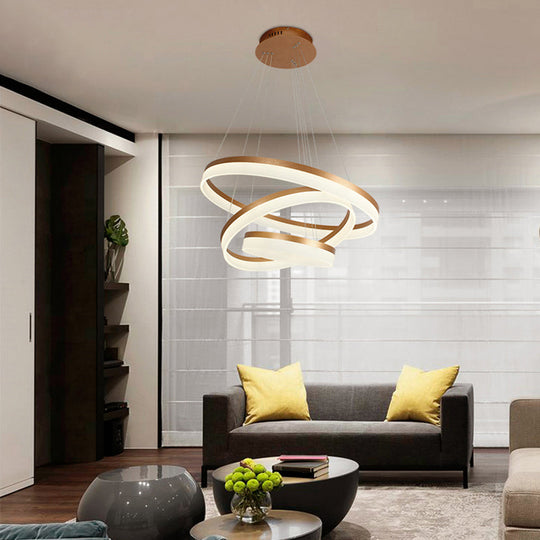 Gold Finish Led Acrylic Loop Ceiling Chandelier - Simple Style & Hanging Light For Dining Room