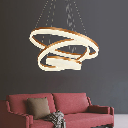 Gold Finish Led Acrylic Loop Ceiling Chandelier - Simple Style & Hanging Light For Dining Room