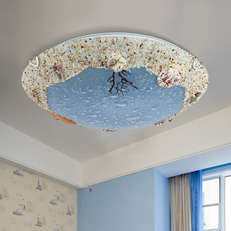 Stained Art Glass Flush Mount Lamp - Kids Style Led Ceiling Light For Bedroom