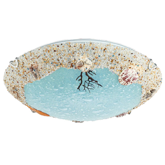 Stained Art Glass Flush Mount Lamp - Kids Style Led Ceiling Light For Bedroom Turquoise / White