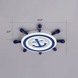 Blue Led Flushmount Ceiling Lamp For Kids Room With Cartoon Ship Rudder Design / 21.5 White