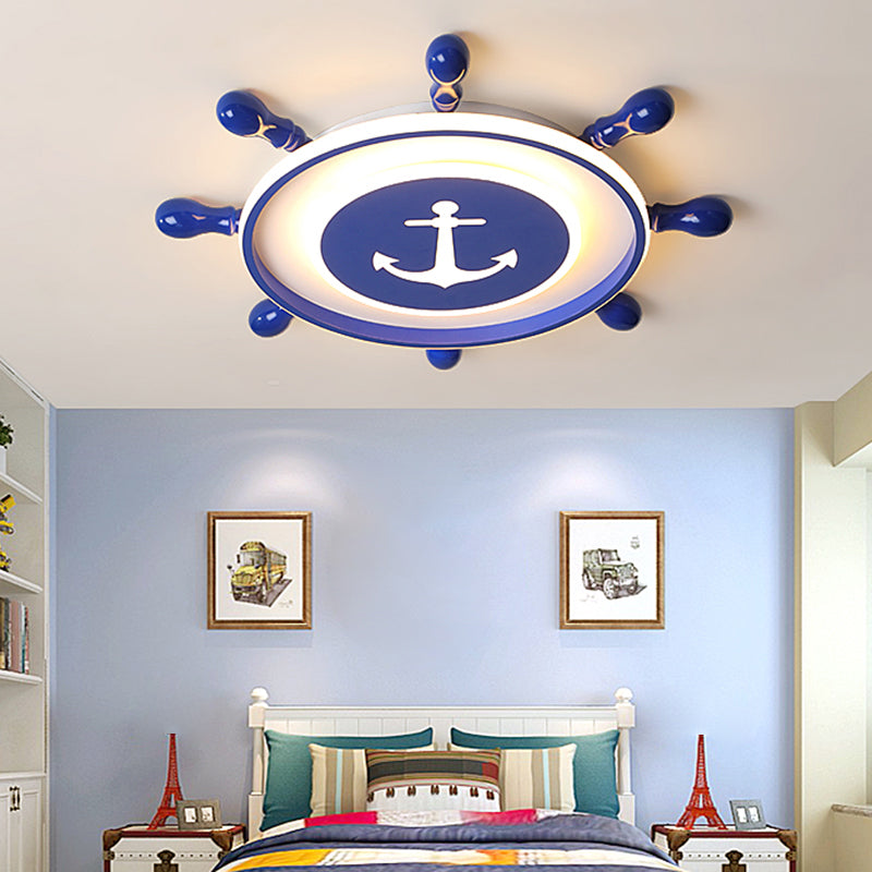 Acrylic Rudder Led Ceiling Light - Childrens Blue Flush Mount Fixture For Bedroom / 16 Third Gear