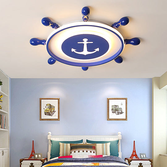 Acrylic Rudder Led Ceiling Light - Childrens Blue Flush Mount Fixture For Bedroom / 16 Third Gear