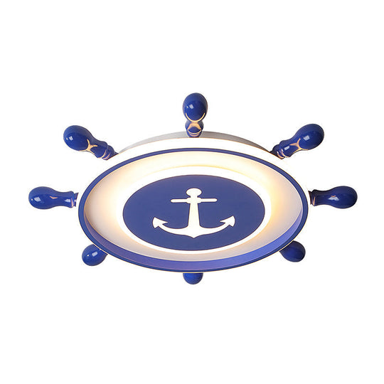 Acrylic Rudder Led Ceiling Light - Childrens Blue Flush Mount Fixture For Bedroom