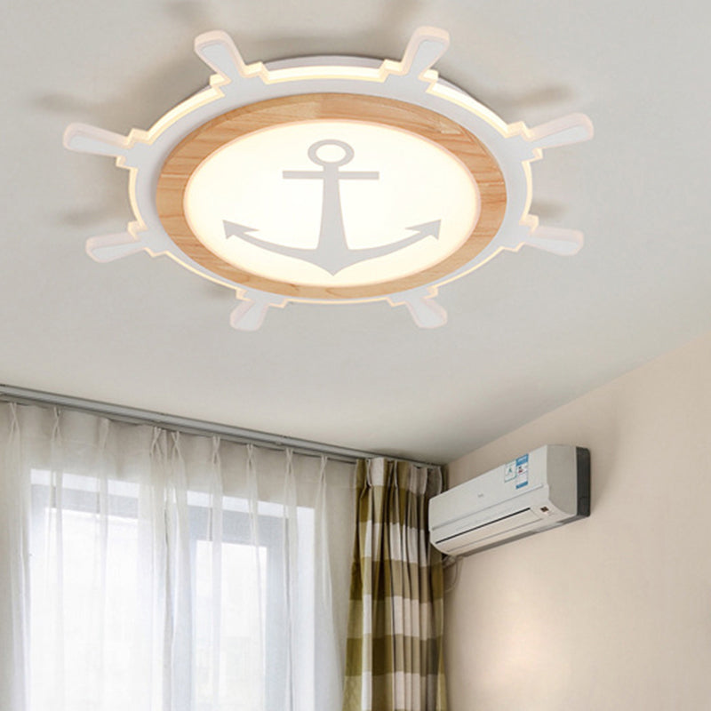 Nautical Acrylic Led Flush Mount Ceiling Light For Kids Room Wood / Third Gear Rudder