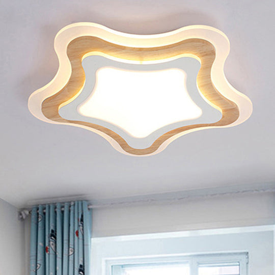 Nautical Acrylic Led Flush Mount Ceiling Light For Kids Room Wood / Natural Starfish