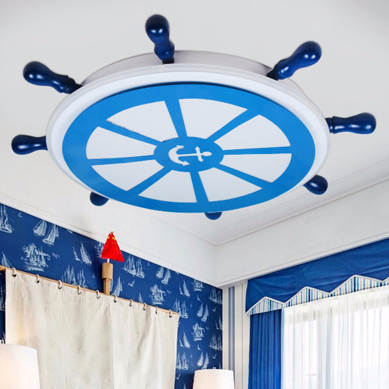 Blue Metal Flush Mount Led Ceiling Light For Boys Bedroom - Rudder Design Ideal Kids