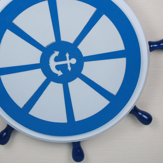 Blue Metal Flush Mount Led Ceiling Light For Boys Bedroom - Rudder Design Ideal Kids