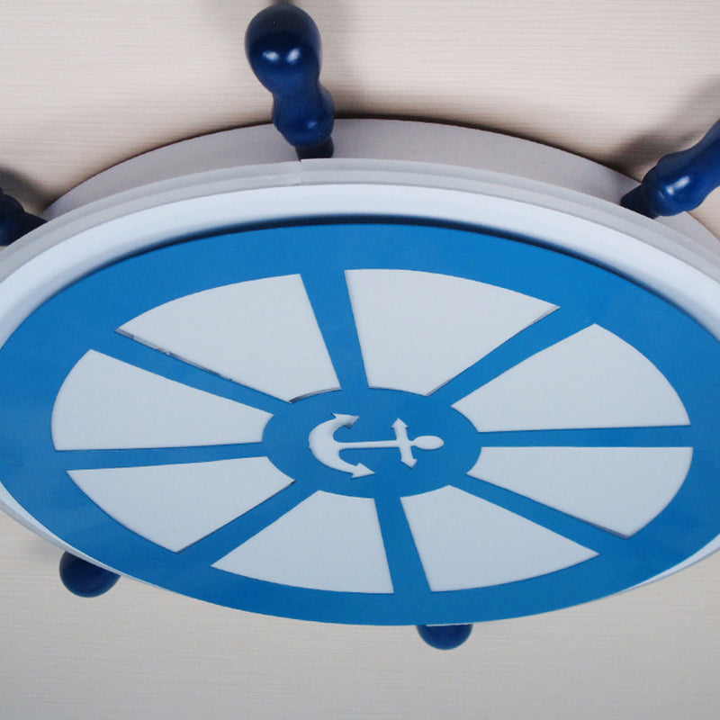 Blue Metal Flush Mount Led Ceiling Light For Boys Bedroom - Rudder Design Ideal Kids