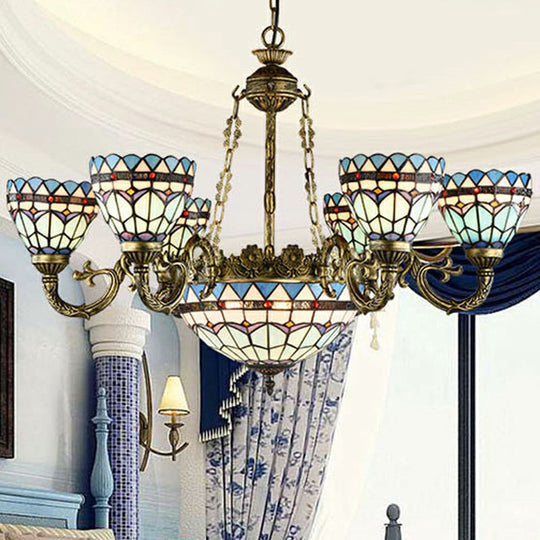 Handcrafted Stained Glass Chandelier With Bronze Finish - Perfect For Dining Room Ceiling
