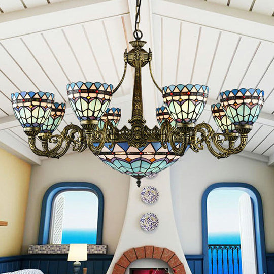 Handcrafted Stained Glass Chandelier With Bronze Finish - Perfect For Dining Room Ceiling