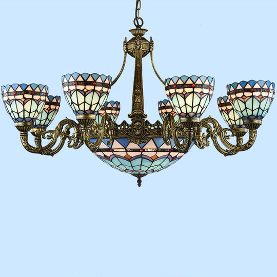 Handcrafted Stained Glass Chandelier With Bronze Finish - Perfect For Dining Room Ceiling 12 / Up
