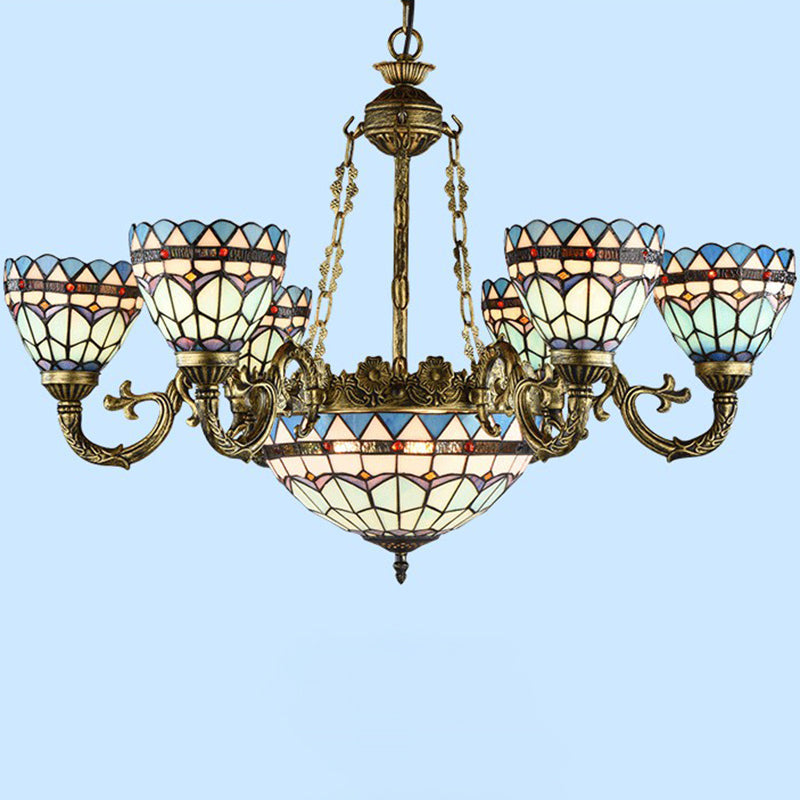 Handcrafted Stained Glass Chandelier With Bronze Finish - Perfect For Dining Room Ceiling 9 / Up
