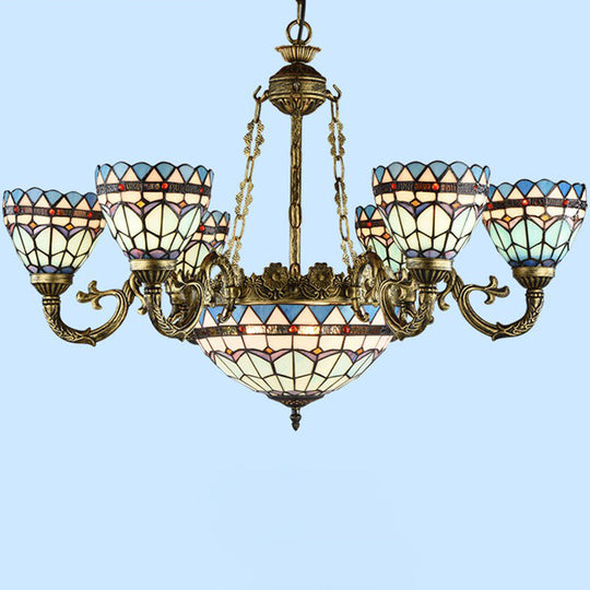 Handcrafted Stained Glass Chandelier With Bronze Finish - Perfect For Dining Room Ceiling 9 / Up