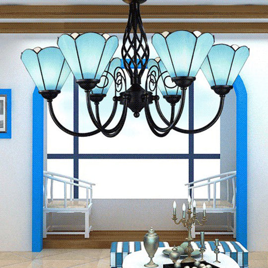 Mediterranean Blue Glass Floral Chandelier Light - Elegant Ceiling Lamp For Living Room