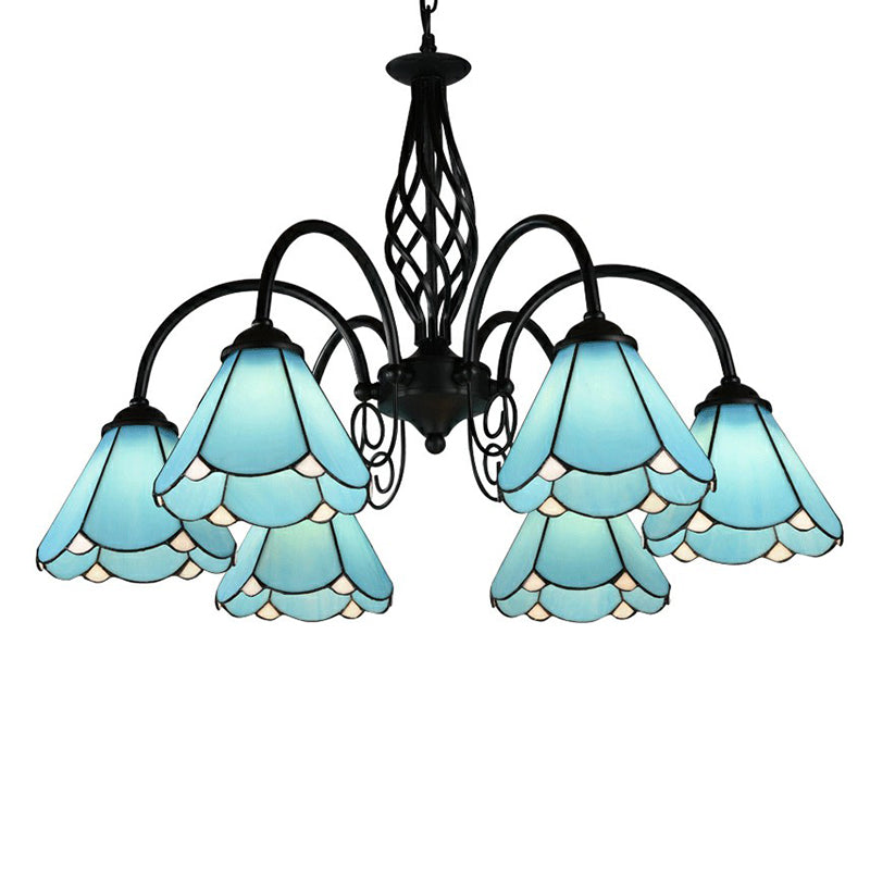 Mediterranean Blue Glass Floral Chandelier Light - Elegant Ceiling Lamp For Living Room