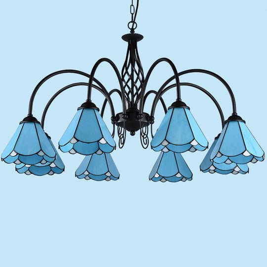 Mediterranean Blue Glass Floral Chandelier Light - Elegant Ceiling Lamp For Living Room 8 / Down