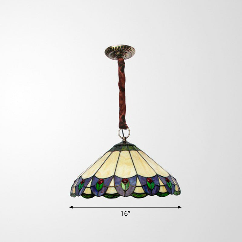 Conical Pendant Chandelier: 3-Light Stained Glass Hanging Light - Suitable For Dining Room Décor