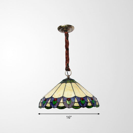 Conical Pendant Chandelier: 3-Light Stained Glass Hanging Light - Suitable For Dining Room Décor