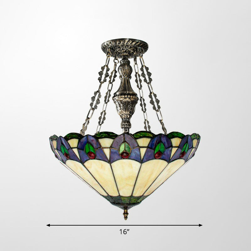 Conical Pendant Chandelier: 3-Light Stained Glass Hanging Light - Suitable For Dining Room Décor