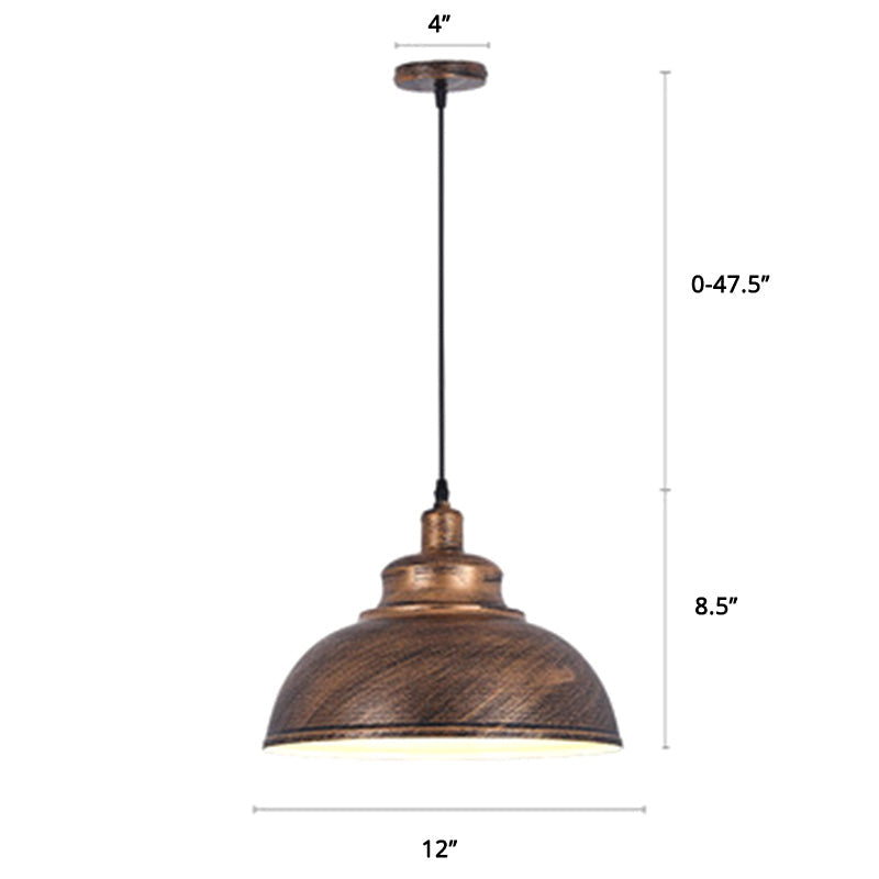 Factory Style Metal Pendant Ceiling Light - Bowl Shade Restaurant Hanging Lamp Copper / 12’