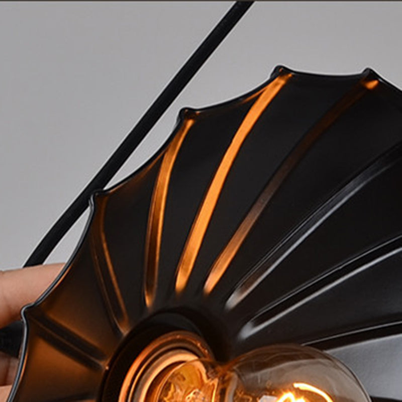 Black Scalloped Iron Ceiling Suspension Lamp - Loft Dining Room Pendant Light With 1 Bulb