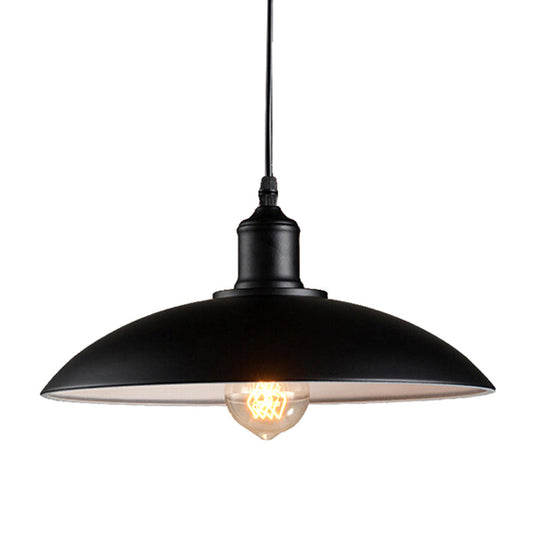 Black Metal Single-Bulb Domed Suspension Ceiling Lamp For Industrial Lighting