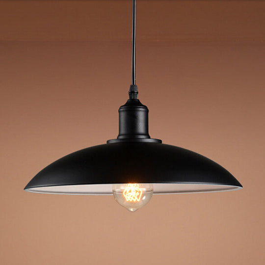 Black Metal Single-Bulb Domed Suspension Ceiling Lamp For Industrial Lighting
