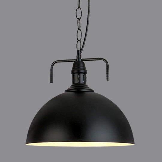 Industrial Iron Dome Hanging Light Black Finish Pendant For Dining Room With Ventilation