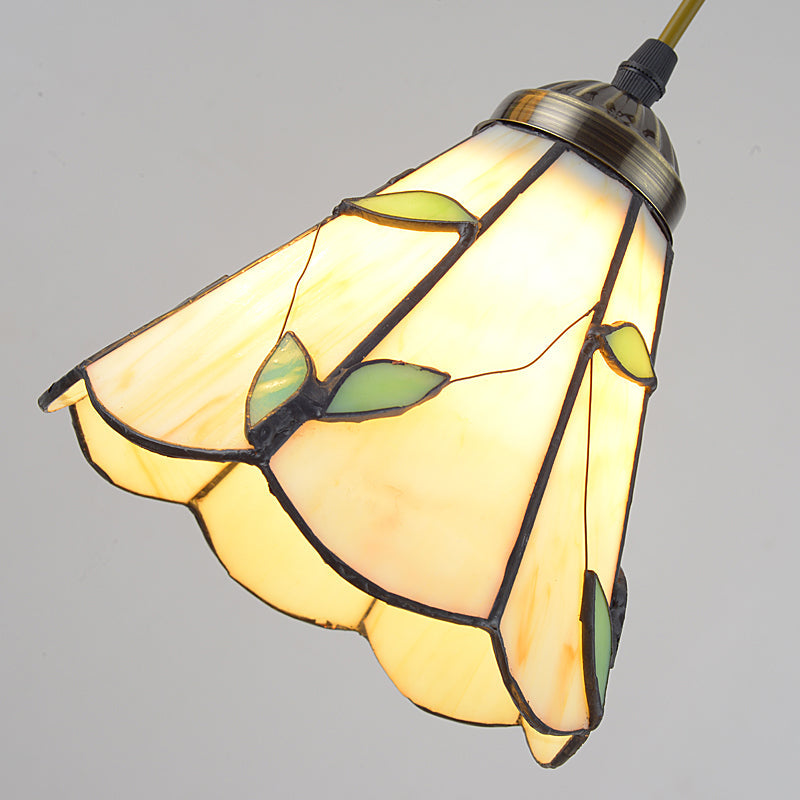 Beige Tiffany Stained Glass Suspension Lighting - 3-Bulb Cluster Pendant For Dining Room