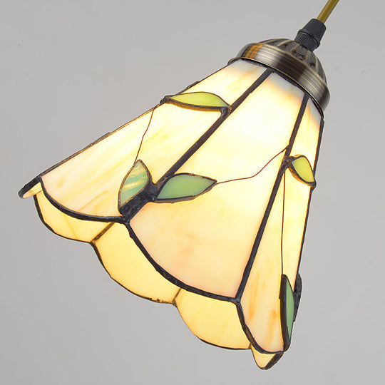 Beige Tiffany Stained Glass Suspension Lighting - 3-Bulb Cluster Pendant For Dining Room