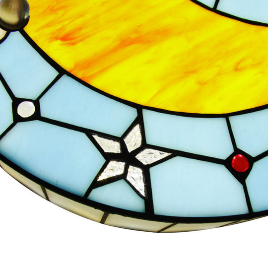Blue Baroque Glass Ceiling Lamp: Hand - Crafted Round Flush Mount Light For Bedroom