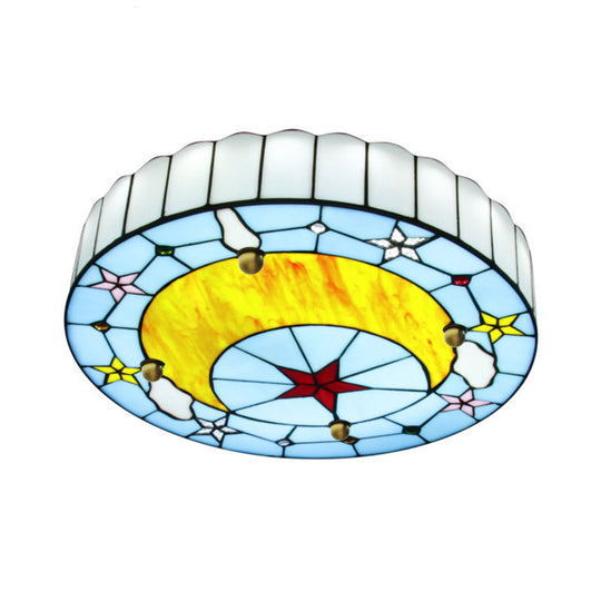 Blue Baroque Glass Ceiling Lamp: Hand-Crafted Round Flush Mount Light For Bedroom
